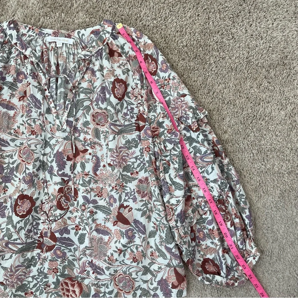 Anthropologie Love The Label Floral Peasant Boho Balloon Puff Sleeve Top Size XS